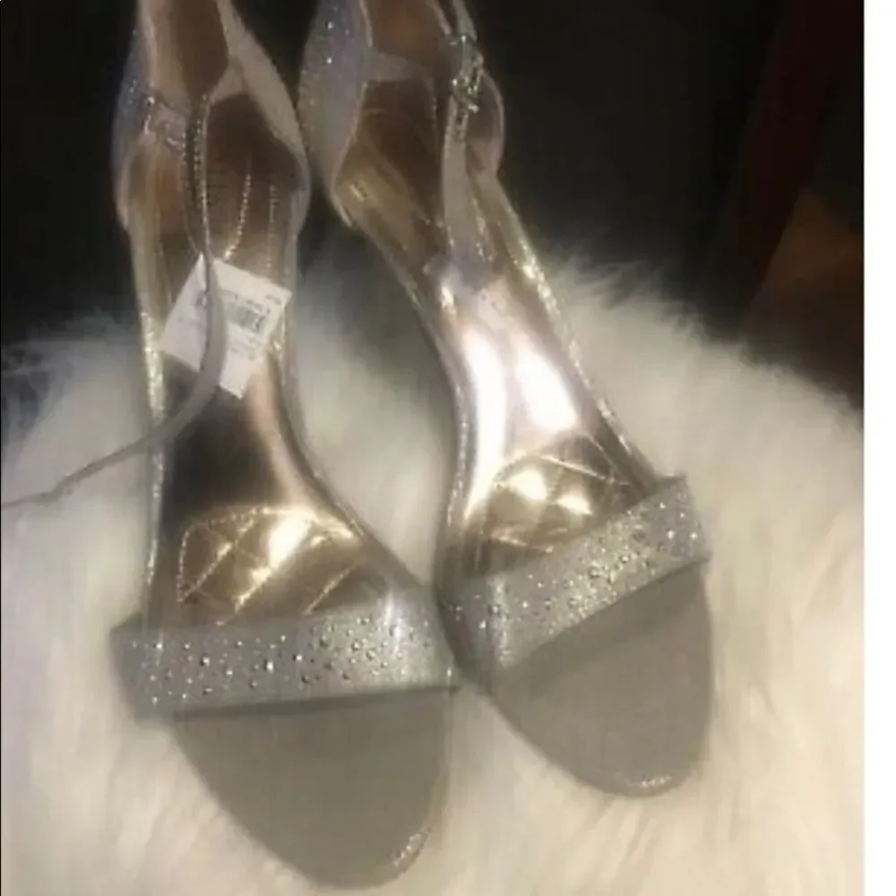 ALFANI PYRRA JEWELED ANKLE STRAP PLATINO EVENING SANDALS HEELS Womens Shoes 8.5